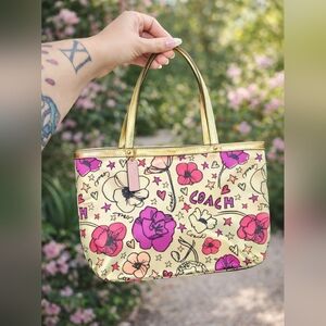 Coach Poppy Floral Tote Bag - Pink and Gold
